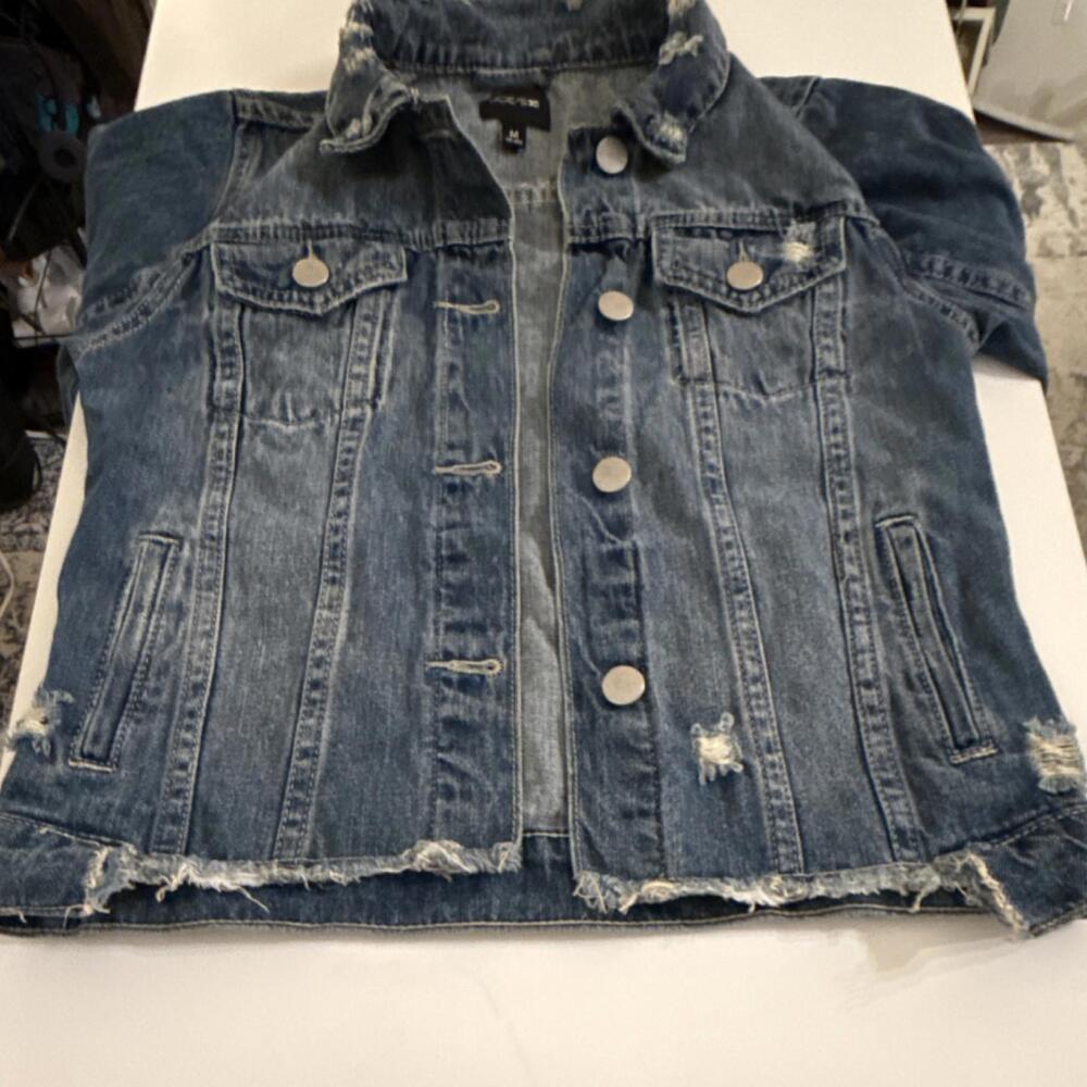 Joe's Distressed Blue kids Jacket Collared Pockets Button Short Long Sleeve M - Picture 3 of 8